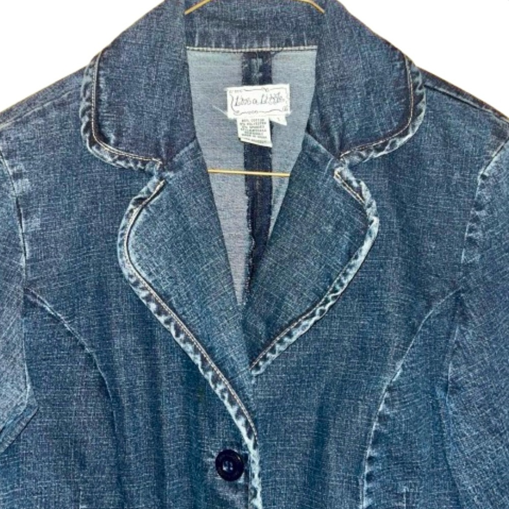 Live A Little Women's Size Small Vintage Dark Wash Blue Denim Jacket - Picture 2 of 11
